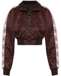 Etro - Hoodies & Sweatvesten ,Bruin ,Leer Cropped Sweatshirt Met Contrasterende Strepen - Lyst