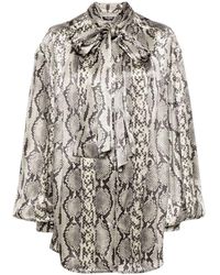 Balmain - Zijden Overhemd Met Pythonprint En Strik - Lyst