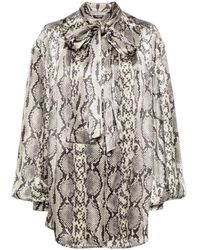 Balmain - Zijden Overhemd Met Pythonprint En Strik - Lyst
