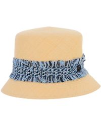 Maison Michel - Accessoires ,Tweed Blauwe Brisa Tweed Hoed Met Monogram - Lyst