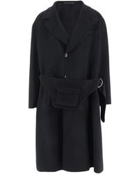 Giorgio Armani - Jassen ,Blauw ,Polyester Cashmere-Blend Jas Met Riem En Patchzakken - Lyst