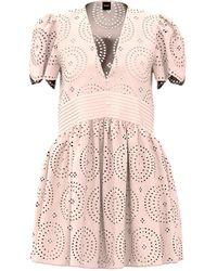 HUGO - Kleedjes ,Roze ,Katoen Roze Kant Katoenen Jurk Met Geplooide Details - Lyst