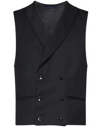 Franzese Collection - Kostuums ,Zwart ,Leer Zwart Gebreid Vest Dubbel-Breasted - Lyst