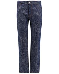 Etro - Pantaloni in cotone e lino con stampa paisley - Lyst