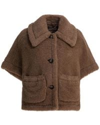 Max Mara - Brauner Teddy-Stoff-Cape-Mantel - Lyst