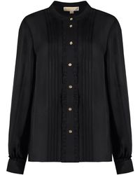 Michael Kors - Overhemden ,Zwart ,Zijden Blouse Met Decoratieve Volants - Lyst