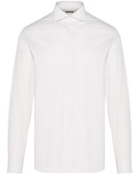 Corneliani - Overhemden ,Wit ,Katoen Gestreept Stretch Overhemd, Gemaakt - Lyst