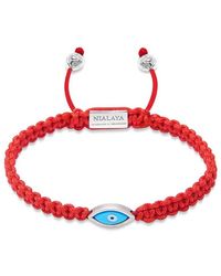 Nialaya - Männer rotes Stringarmband mit silbernem bösen Auge - Lyst