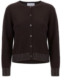 Kaos - Truien & Vesten ,Bruin ,Wol Wollen Vest Met Ronde Hals En Strass-Steentjes - Lyst