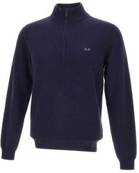 Sun 68 - Truien & Vesten ,Blauw ,Katoen Half Zip Sweater - Lyst