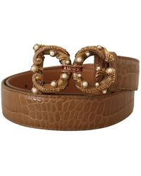 Dolce & Gabbana - Amore-Gürtel aus braunem Leder mit Krokoprägung und Logo - Lyst