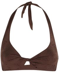 MC2 Saint Barth - Bruine Bloemen Geborduurde Triangel Bikini Top - Lyst