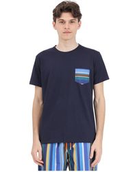Gallo - T-shirt blu a maniche corte con righe multicolori - Lyst