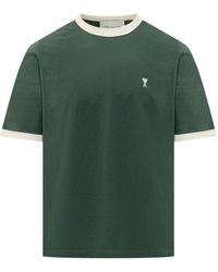 Ami Paris - Tops ,Groen ,Katoen Contrasterend Katoenen T-Shirt Met Ami De Coeur - Lyst