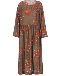Uma Wang - Bruine Viscose Jurk Met Contrasterend Patroon - Lyst
