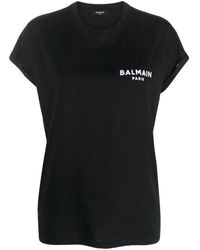 Camiseta Negra Con Logo De Cristales Mujer Talla de Balmain de color Negro Lyst