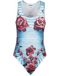 Jean Paul Gaultier - Top bodysuit a rayas azules y flores - Lyst