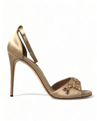 Dolce & Gabbana - Kristallverzierte gold sandalen - Lyst