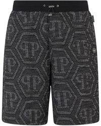 Philipp Plein - Korte Broeken ,Zwart ,Katoen Jacquard Shorts Monogram - Lyst
