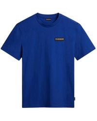 Napapijri - Tops ,Blauw ,Katoen Blauw Katoenen T-Shirt Korte Mouw - Lyst