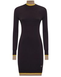Fendi - Kleedjes ,Paars ,Wol Aubergine Wollen Gebreide Trompe L'Oeil Jurk - Lyst