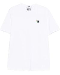 MSGM - T-Shirt Met Logo-Borduursel - Lyst