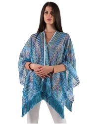 Missoni - Jassen ,Blauw ,Blauwe Franje Cape Zig-Zag Patroon - Lyst