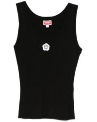 KENZO - Tops ,Zwart ,Polyester Zwarte Bloemen Geborduurde Shirt - Lyst