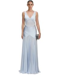 Self-Portrait - Satijnen Jersey Maxi Jurk - Lyst