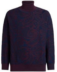 Etro - Truien & Vesten ,Blauw ,Wol Wollen Coltrui - Lyst
