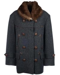 Prada - Double-Breasted Chevron Peacoat - Lyst