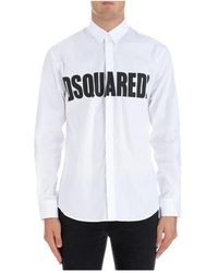 DSquared² - Overhemden ,Wit ,Katoen Shirt Met Logoprint - Lyst