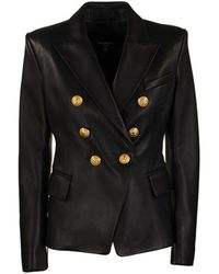 Balmain Double-breasted Leather Blazer - Zwart