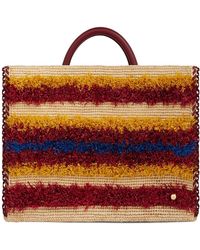 Rabanne - Gestreifte Raffia-Tasche Mit Fransen - Lyst