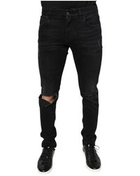 Dolce & Gabbana - Schwarze skinny denim jeans mit reißverschluss - Lyst