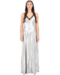 Alberta Ferretti - Lange Satijnen Jurk Met Kanten Details - Lyst