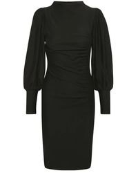 Gestuz - Kleedjes ,Zwart ,Zwarte Pofjurk Met Gedrapeerde Details - Lyst