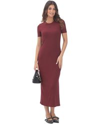 Calvin Klein - Bordeaux Geripptes Midi-Kleid - Lyst