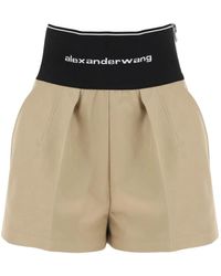 Alexander Wang - Cotton and nylon shorts with branded waistband - Lyst