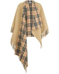 Burberry - Jassen ,Wol Omkeerbare Check Wol Cape - Lyst