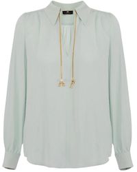 Elisabetta Franchi - Stilvolle blusen für frauen,hellblaues hemd mit goldener kette - Lyst