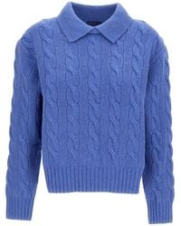 Polo Ralph Lauren - Truien & Vesten ,Blauw ,Wol Pullover Met Kabelsteek En Ronde Hals - Lyst