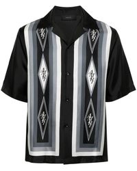 Amiri - Camicia bowling in twill di seta nera con stampe logo geometriche - Lyst