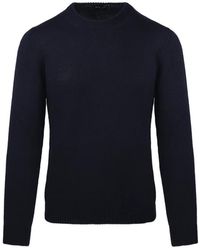 Roberto Collina - Truien & Vesten ,Blauw ,Wol Ronde Hals Sweater - Lyst