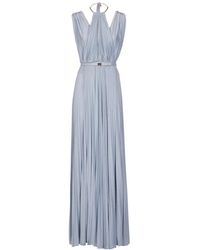 Elisabetta Franchi - Blaues Jersey-Lurex-Kleid Mit Goldenem Metalldetail - Lyst
