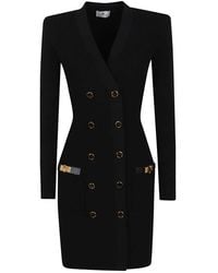 Elisabetta Franchi - Schwarzes V-Ausschnitt Kleid Mit Goldenen Trägern - Lyst