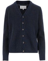 Maison Margiela - Blauwe Wollen V-Hals Trui - Lyst