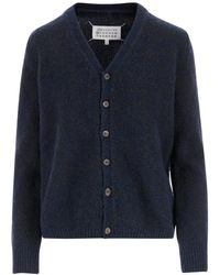 Maison Margiela - Blauwe Wollen V-Hals Trui - Lyst