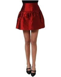 Dolce & Gabbana - Red Silk Satin Bubble High Waist Mini Skirt - Lyst