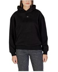 Calvin Klein - Hoodies & Sweatvesten ,Zwart ,Katoen Woven Label Peached Hoodie - Lyst